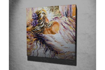 Canvastavla - Kvinnlig figur med blommor i håret som vilar i en mjuk omgivning - Lila / Beige / Vit - Inredning - Tavlor & posters - Canvastavla