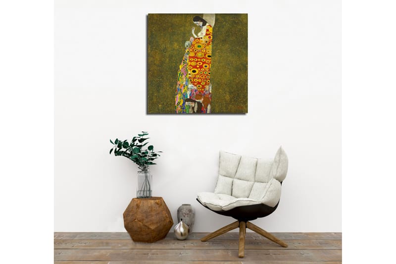 Canvastavla - Kvinnlig figur med färgglad klänning dekorerad med cirklar och blommor - Röd / Gul / Grön - Inredning - Tavlor & posters - Canvastavla