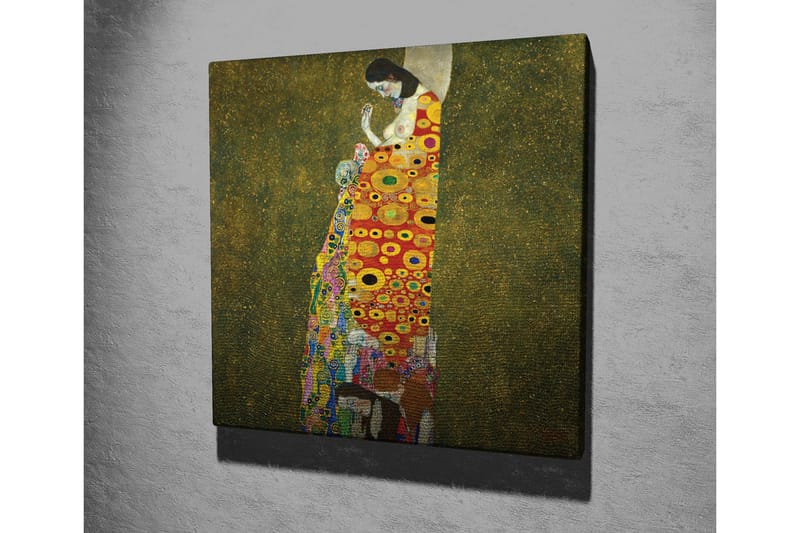 Canvastavla - Kvinnlig figur med färgglad klänning dekorerad med cirklar och blommor - Röd / Gul / Grön - Inredning - Tavlor & posters - Canvastavla