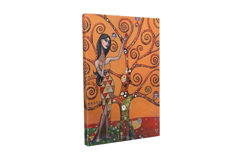Canvastavla - Kvinnlig figur omgiven av snurrande trädgrenar, Orange / Grön / Röd