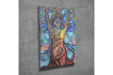 Canvastavla - Kvinnlig gestalt som förenar människa och natur genom trädets rötter och grenar - Grön / Blå / Brun - Inredning - Tavlor & posters - Canvastavla