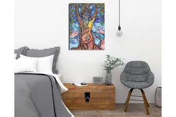 Canvastavla - Kvinnlig gestalt som förenar människa och natur genom trädets rötter och grenar - Grön / Blå / Brun - Inredning - Tavlor & posters - Canvastavla