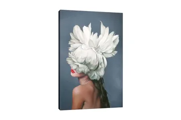 Canvastavla - Kvinnlig silhuett med en stor vit blomsterkrans som täcker ansiktet - Vit / Hudton / Röd - Inredning - Tavlor & posters - Canvastavla