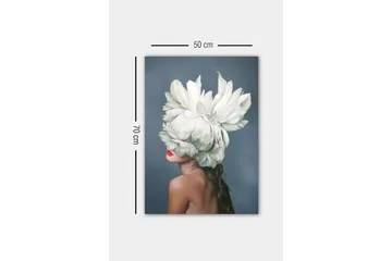 Canvastavla - Kvinnlig silhuett med en stor vit blomsterkrans som täcker ansiktet - Vit / Hudton / Röd - Inredning - Tavlor & posters - Canvastavla