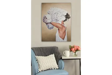 Canvastavla - Kvinnlig silhuett med stora vita blommor som döljer ansiktet - Vit / Beige / Ljusrosa - Inredning - Tavlor & posters - Canvastavla