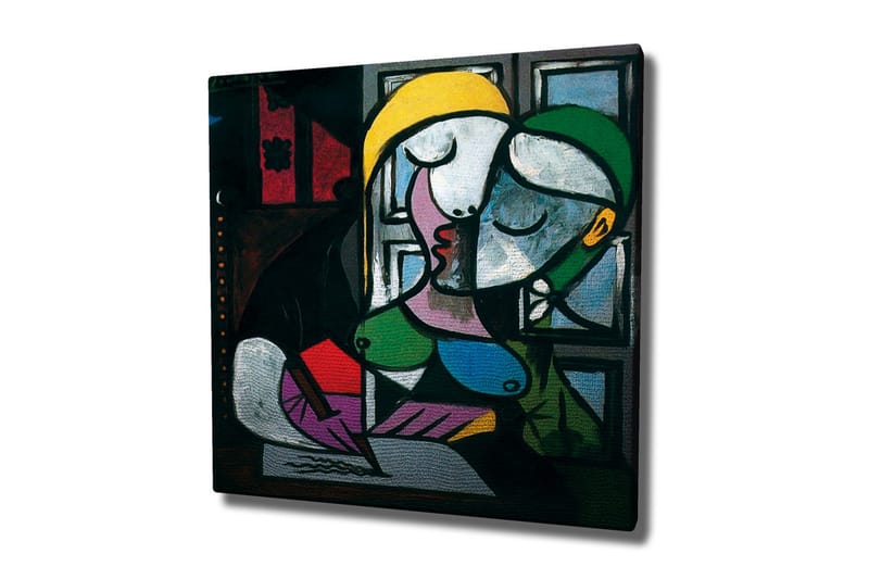 Canvastavla - Kysande par i en abstrakt stil, Grön / Gul / Lila