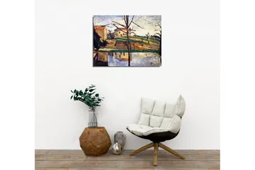 Canvastavla - Landskap med hus och spegelbild i vatten - Grön / Beige / Blå - Inredning - Tavlor & posters - Canvastavla