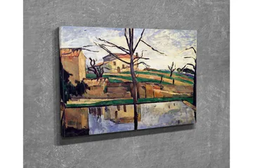 Canvastavla - Landskap med hus och spegelbild i vatten - Grön / Beige / Blå - Inredning - Tavlor & posters - Canvastavla