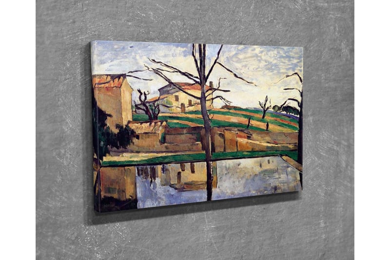 Canvastavla - Landskap med hus och spegelbild i vatten - Grön / Beige / Blå - Inredning - Tavlor & posters - Canvastavla