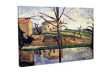 Canvastavla - Landskap med hus och spegelbild i vatten - Grön / Beige / Blå - Inredning - Tavlor & posters - Canvastavla