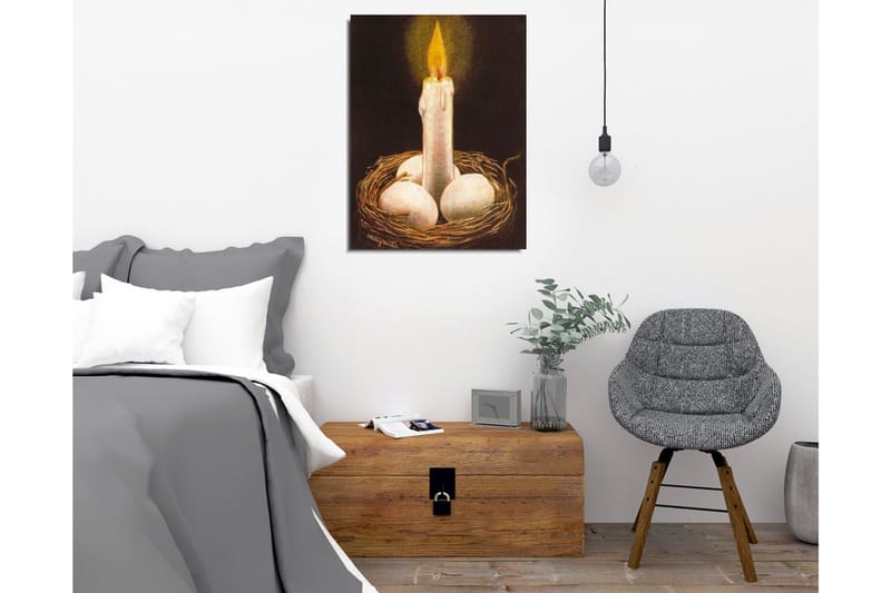Canvastavla - Ljusnande ljus i ett bo med ägg - Vit / Brun / Gul - Inredning - Tavlor & posters - Canvastavla