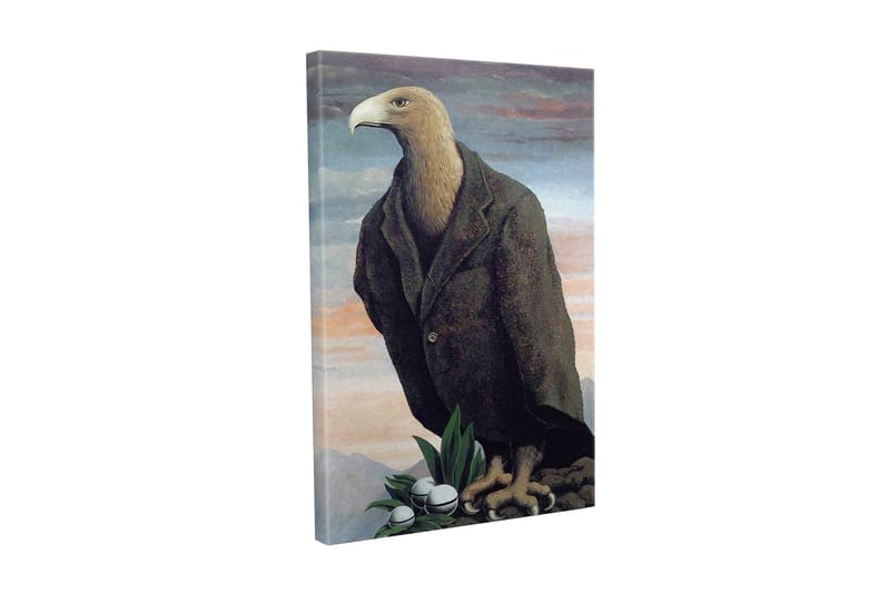 Canvastavla - Mänskligiserad örn i kostym stående på en klippa, Mörkbrun / Grön / Ljusblå