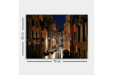 Canvastavla - Mörk kanal med båtar i en romantisk venetiansk miljö - Mörkblå / Beige / Svart - Inredning - Tavlor & posters - Canvastavla