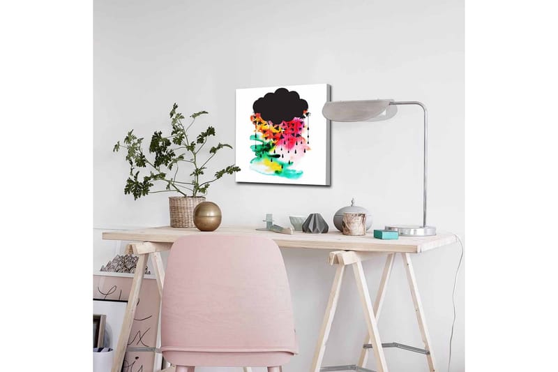 Canvastavla - Mörk molnformation med färgglada regndroppar - Svart / Rosa / Grön - Inredning - Tavlor & posters - Canvastavla