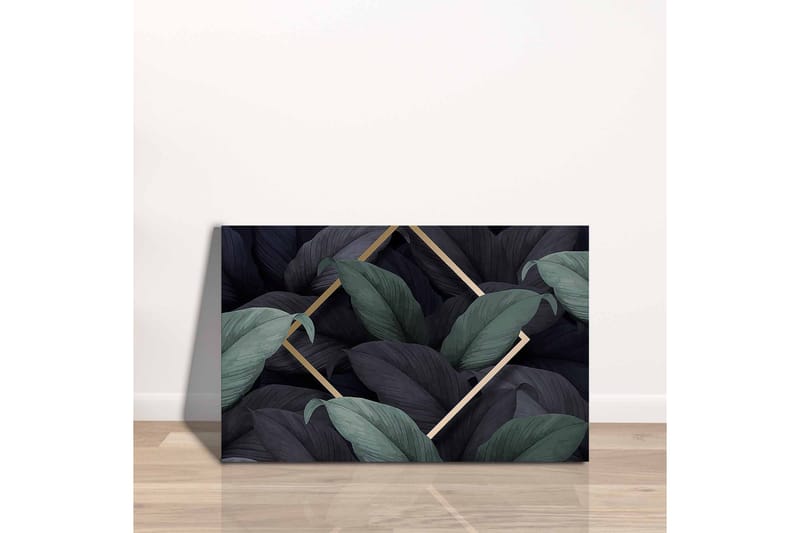Canvastavla - Mörkgrön och svarta blad i en elegant komposition - Mörkgrön / Svart / Guld - Inredning - Tavlor & posters - Canvastavla