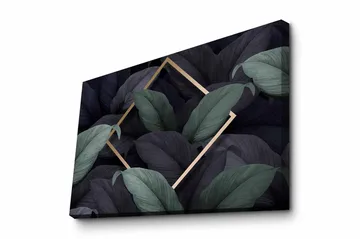 Canvastavla - Mörkgrön och svarta blad i en elegant komposition - Mörkgrön / Svart / Guld - Inredning - Tavlor & posters - Canvastavla