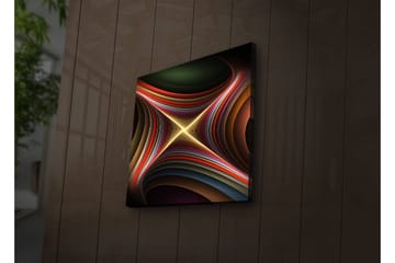 Canvastavla med LED-belysning 28x28 cm - Abstrakt komposition med böljande former och ljusa linjer - Mörkgrön / Röd / Guld - Inredning - Tavlor & posters - Canvastavla