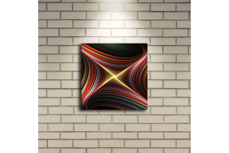 Canvastavla med LED-belysning 28x28 cm - Abstrakt komposition med böljande former och ljusa linjer - Mörkgrön / Röd / Guld - Inredning - Tavlor & posters - Canvastavla