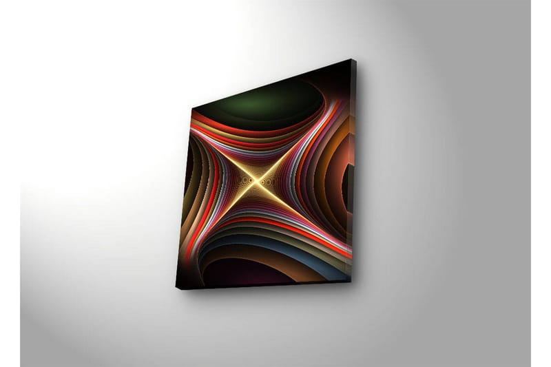 Canvastavla med LED-belysning 28x28 cm - Abstrakt komposition med böljande former och ljusa linjer - Mörkgrön / Röd / Guld - Inredning - Tavlor & posters - Canvastavla