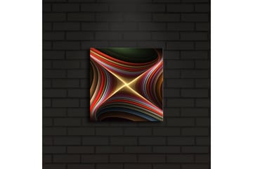 Canvastavla med LED-belysning 28x28 cm - Abstrakt komposition med böljande former och ljusa linjer - Mörkgrön / Röd / Guld - Inredning - Tavlor & posters - Canvastavla