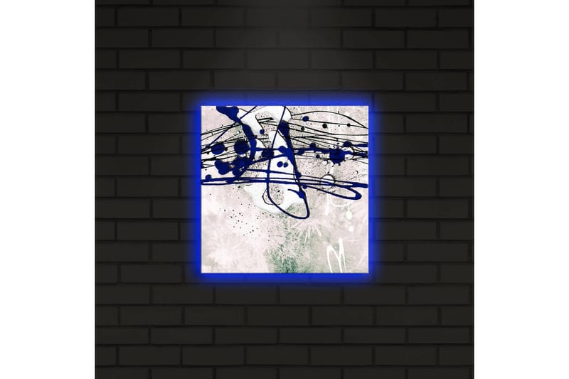 Canvastavla med LED-belysning 28x28 cm - Abstrakt komposition med blåa och svarta linjer på en ljus bakgrund - Blå / Svart / Grön - Inredning - Tavlor & posters - Canvastavla