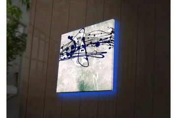 Canvastavla med LED-belysning 28x28 cm - Abstrakt komposition med blåa och svarta linjer på en ljus bakgrund - Blå / Svart / Grön - Inredning - Tavlor & posters - Canvastavla