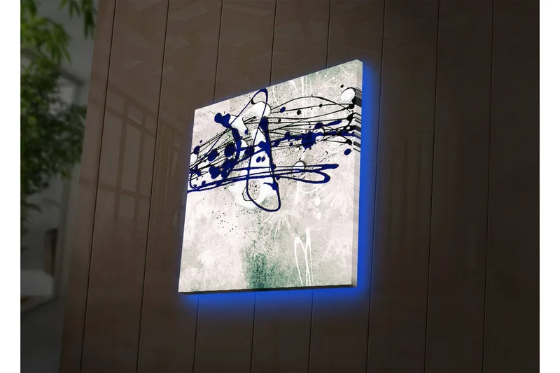 Canvastavla med LED-belysning 28x28 cm - Abstrakt komposition med blåa och svarta linjer på en ljus bakgrund - Blå / Svart / Grön - Inredning - Tavlor & posters - Canvastavla