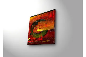 Canvastavla med LED-belysning 28x28 cm - Abstrakt komposition med cirkulära former och starka färger - Röd / Grön / Gul - Inredning - Tavlor & posters - Canvastavla