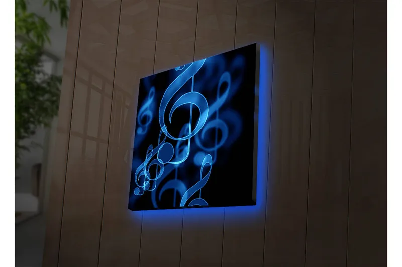 Canvastavla med LED-belysning 28x28 cm - Abstrakt komposition med musiknoter i blå nyanser - Blå / Svart - Inredning - Tavlor & posters - Canvastavla