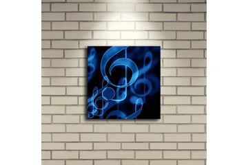 Canvastavla med LED-belysning 28x28 cm - Abstrakt komposition med musiknoter i blå nyanser - Blå / Svart - Inredning - Tavlor & posters - Canvastavla