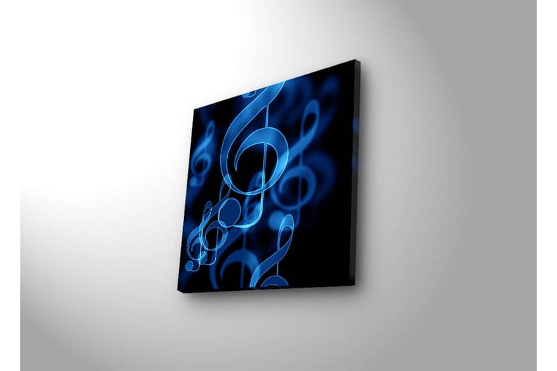 Canvastavla med LED-belysning 28x28 cm - Abstrakt komposition med musiknoter i blå nyanser - Blå / Svart - Inredning - Tavlor & posters - Canvastavla