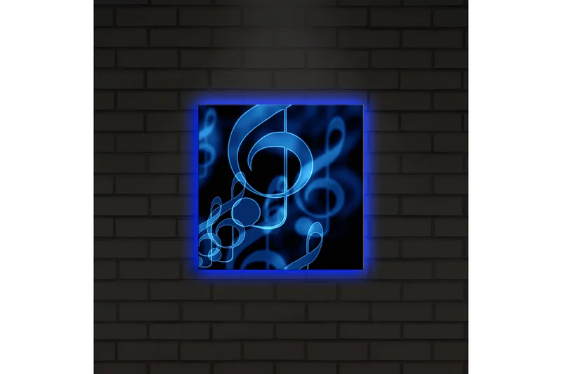 Canvastavla med LED-belysning 28x28 cm - Abstrakt komposition med musiknoter i blå nyanser - Blå / Svart - Inredning - Tavlor & posters - Canvastavla