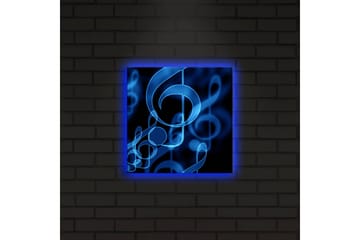 Canvastavla med LED-belysning 28x28 cm - Abstrakt komposition med musiknoter i blå nyanser - Blå / Svart - Inredning - Tavlor & posters - Canvastavla