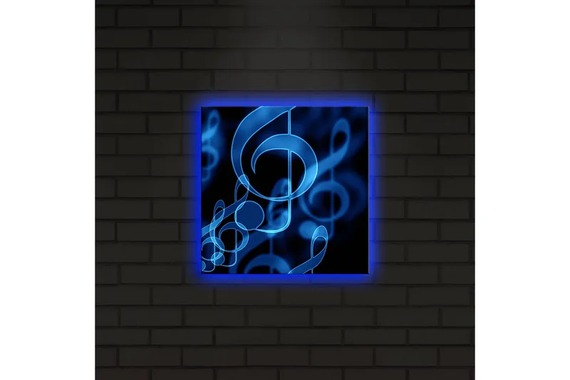 Canvastavla med LED-belysning 28x28 cm - Abstrakt komposition med musiknoter i blå nyanser - Blå / Svart - Inredning - Tavlor & posters - Canvastavla