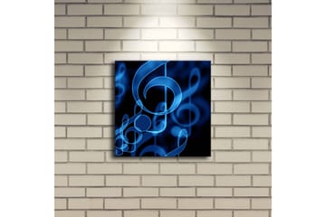 Canvastavla med LED-belysning 28x28 cm - Abstrakt komposition med musiknoter i blå nyanser - Blå / Svart - Inredning - Tavlor & posters - Canvastavla
