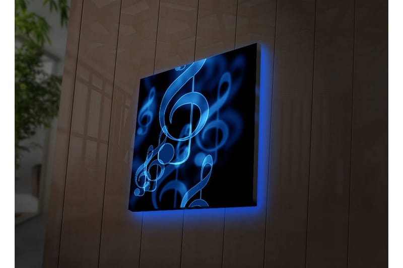 Canvastavla med LED-belysning 28x28 cm - Abstrakt komposition med musiknoter i blå nyanser - Blå / Svart - Inredning - Tavlor & posters - Canvastavla