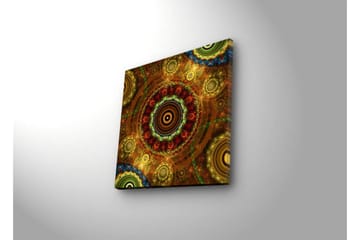 Canvastavla med LED-belysning 28x28 cm - Färgglad abstrakt komposition med cirkulära mönster - Guld / Röd / Grön - Inredning - Tavlor & posters - Canvastavla