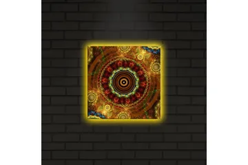 Canvastavla med LED-belysning 28x28 cm - Färgglad abstrakt komposition med cirkulära mönster - Guld / Röd / Grön - Inredning - Tavlor & posters - Canvastavla
