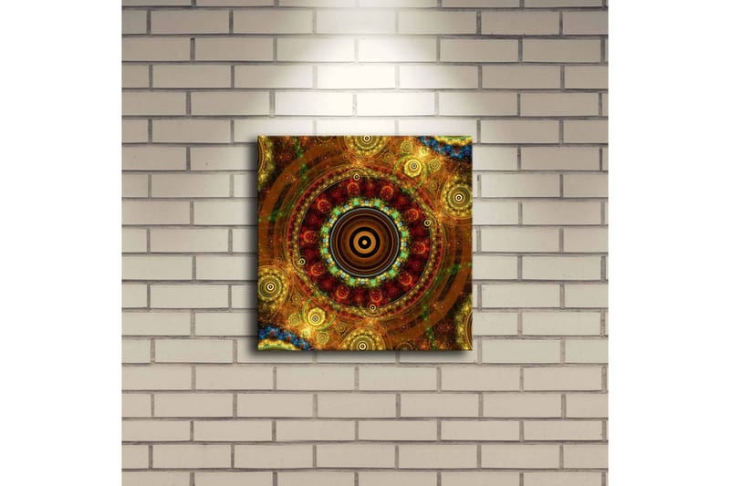Canvastavla med LED-belysning 28x28 cm - Färgglad abstrakt komposition med cirkulära mönster - Guld / Röd / Grön - Inredning - Tavlor & posters - Canvastavla