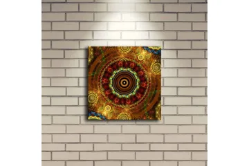 Canvastavla med LED-belysning 28x28 cm - Färgglad abstrakt komposition med cirkulära mönster - Guld / Röd / Grön - Inredning - Tavlor & posters - Canvastavla