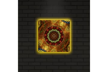 Canvastavla med LED-belysning 28x28 cm - Färgglad abstrakt komposition med cirkulära mönster - Guld / Röd / Grön - Inredning - Tavlor & posters - Canvastavla