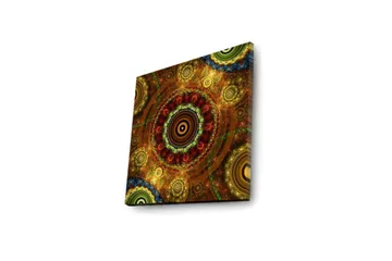 Canvastavla med LED-belysning 28x28 cm - Färgglad abstrakt komposition med cirkulära mönster - Guld / Röd / Grön - Inredning - Tavlor & posters - Canvastavla