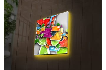 Canvastavla med LED-belysning 28x28 cm - Färgglad abstrakt komposition med geometriska former och mönster - Grön / Röd / Orange - Inredning - Tavlor & posters - Canvastavla