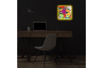 Canvastavla med LED-belysning 28x28 cm - Färgglad abstrakt komposition med geometriska former och mönster - Grön / Röd / Orange - Inredning - Tavlor & posters - Canvastavla