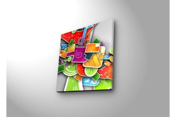 Canvastavla med LED-belysning 28x28 cm - Färgglad abstrakt komposition med geometriska former och mönster - Grön / Röd / Orange - Inredning - Tavlor & posters - Canvastavla