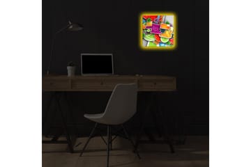 Canvastavla med LED-belysning 28x28 cm - Färgglad abstrakt komposition med geometriska former och mönster - Grön / Röd / Orange - Inredning - Tavlor & posters - Canvastavla