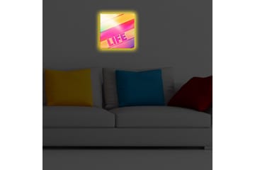 Canvastavla med LED-belysning 28x28 cm - Färgglad abstrakt komposition med texten LIFE - Rosa / Gul / Grön - Inredning - Tavlor & posters - Canvastavla