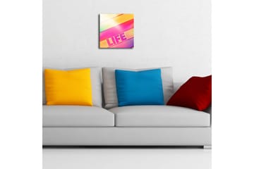 Canvastavla med LED-belysning 28x28 cm - Färgglad abstrakt komposition med texten LIFE - Rosa / Gul / Grön - Inredning - Tavlor & posters - Canvastavla