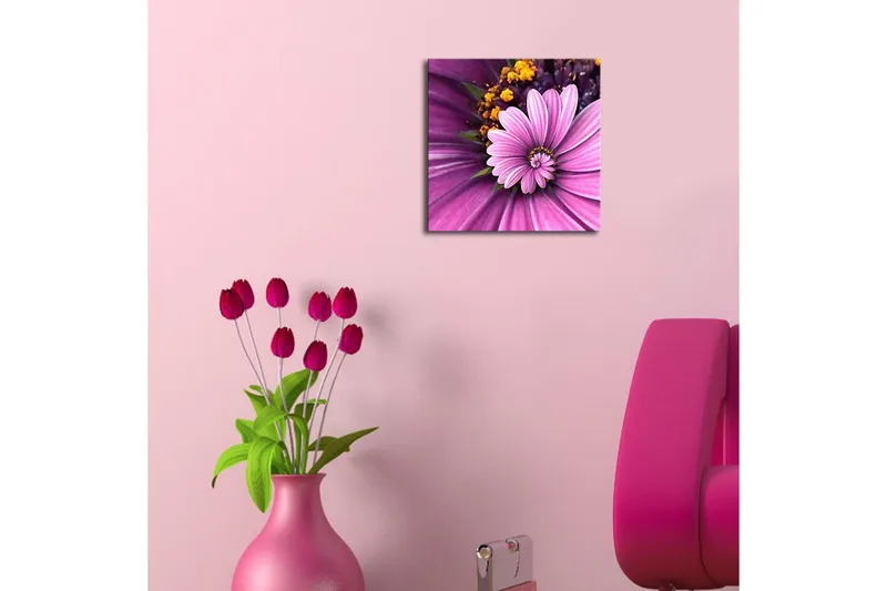 Canvastavla med LED-belysning 28x28 cm - Färgglad blomma med rosa och lila kronblad - Rosa / Lila / Gult - Inredning - Tavlor & posters - Canvastavla