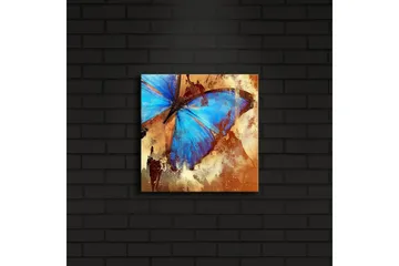 Canvastavla med LED-belysning 28x28 cm - Färgglad fjäril med blå vingar - Blå / Orange / Beige - Inredning - Tavlor & posters - Canvastavla